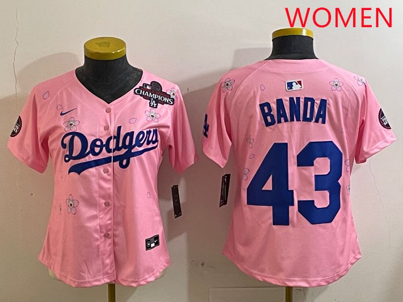 Women Los Angeles Dodgers #43 Banda Pink White Blue Sakura Edition 2025 Nike MLB Jersey style 6